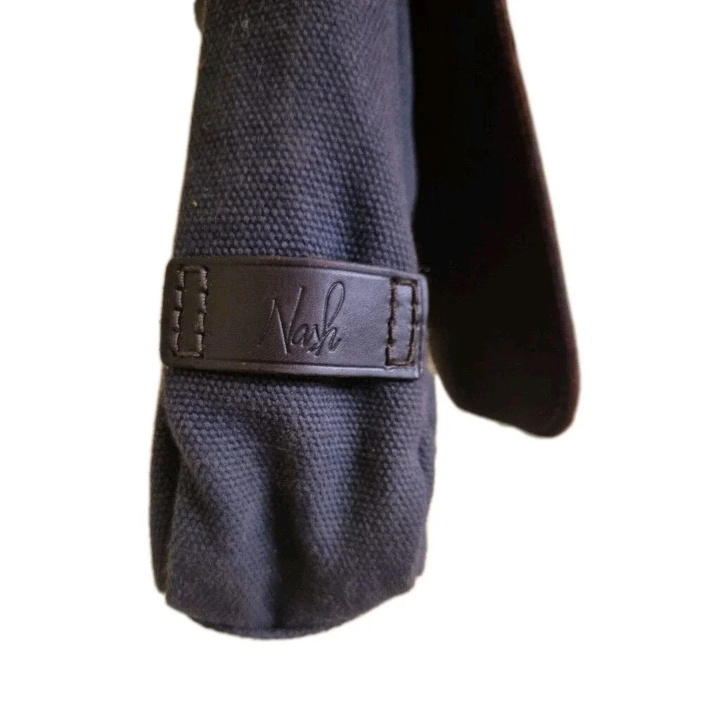 Mens Minimalist North South Crossbody Bag Nash Navy Canvas Brown Leather